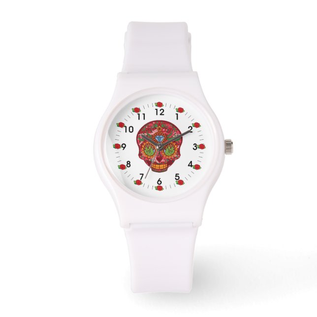 Pink Camo Mexican Day Of The Dead Sugar Skull Watch (Front)