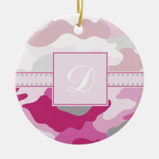 Pink Camo Monogram Ceramic Tree Decoration