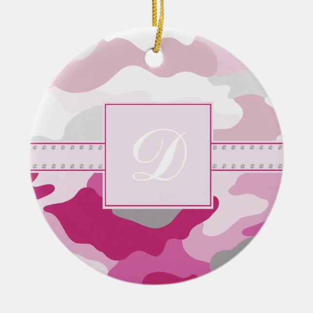 Pink Camo Monogram Ceramic Tree Decoration (Front)