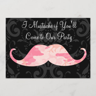 Pink Camo Moustache - I Moustache if You'll Party Invitation