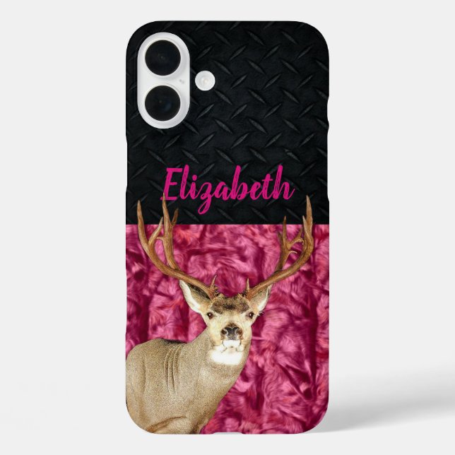 Pink Camo Mule Deer Hunting Name Sports Case-Mate iPhone Case (Back)