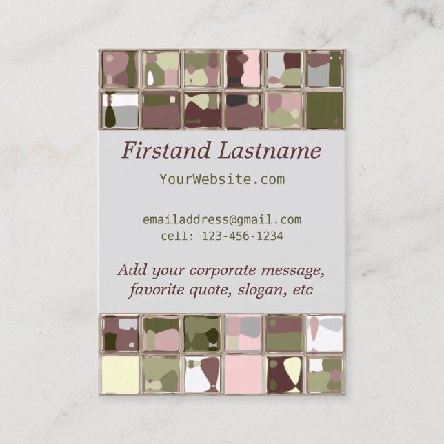 Pink Camo Nature Tile Art Custom Business Cards (Front)
