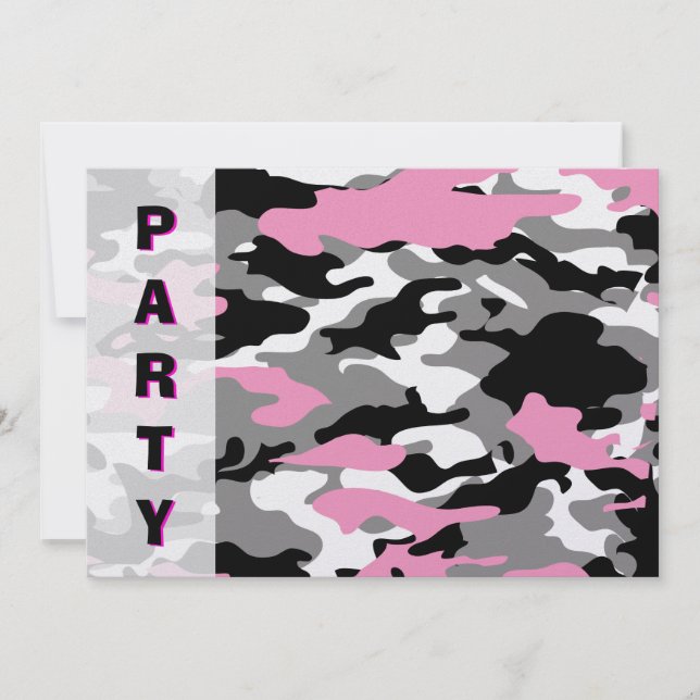 Pink Camo party Invitation template (Front)