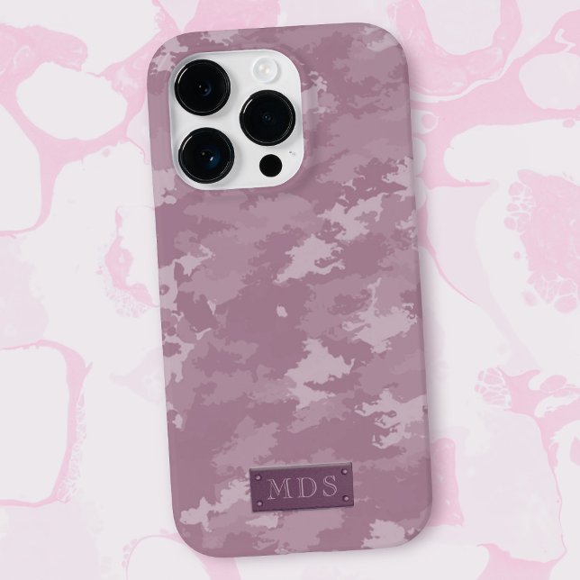 Pink Camo Pattern Camouflage Monogram iPhone Case (A pink camo phone case with space for your initials)
