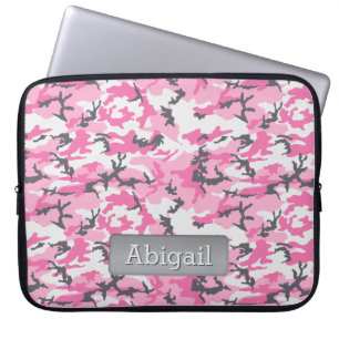 Pink Camo Pattern Personalised Name Laptop Sleeve