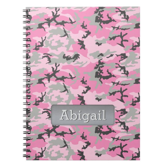 Pink Camo Pattern Personalised Name Notebook (Front)