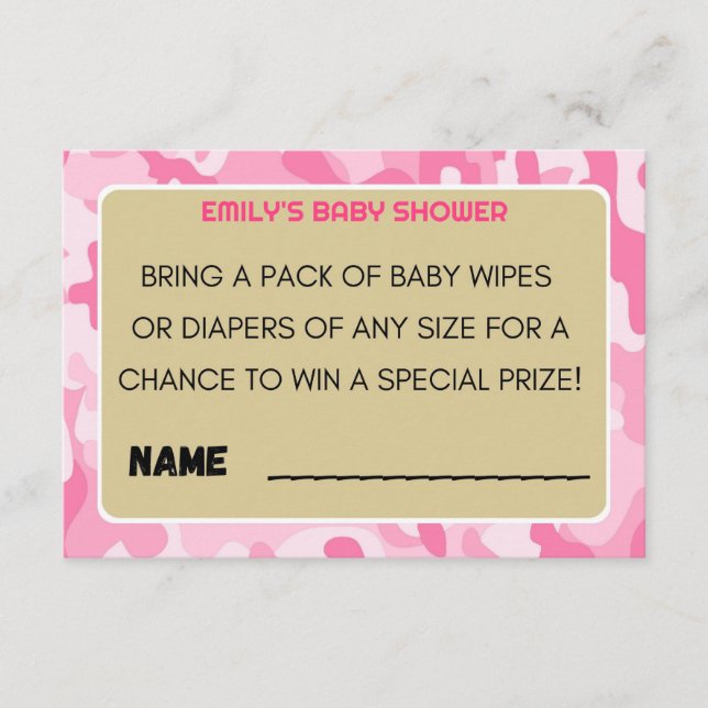 Pink Camo Soldier Baby Shower Enclosure Card (Front)