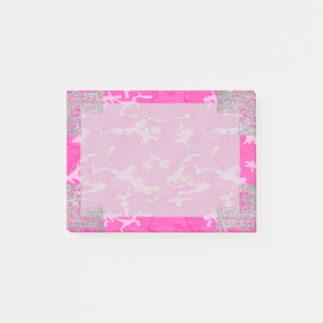 Pink Camo with Faux Glitter Post-it Notes (Front)