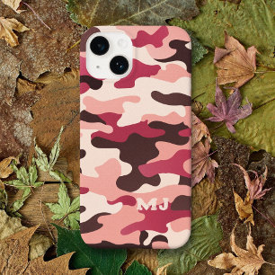 Pink Camo with Initials iPhone 14 Case