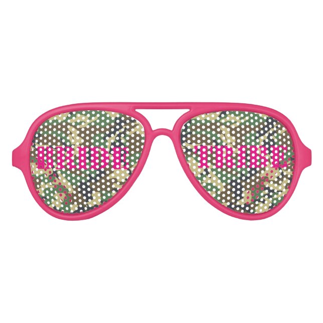 Pink Camouflage Bachelorette Bride Tribe Glasses (Front)