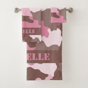 Pink Camouflage Camo Monogram Bath Towel Set