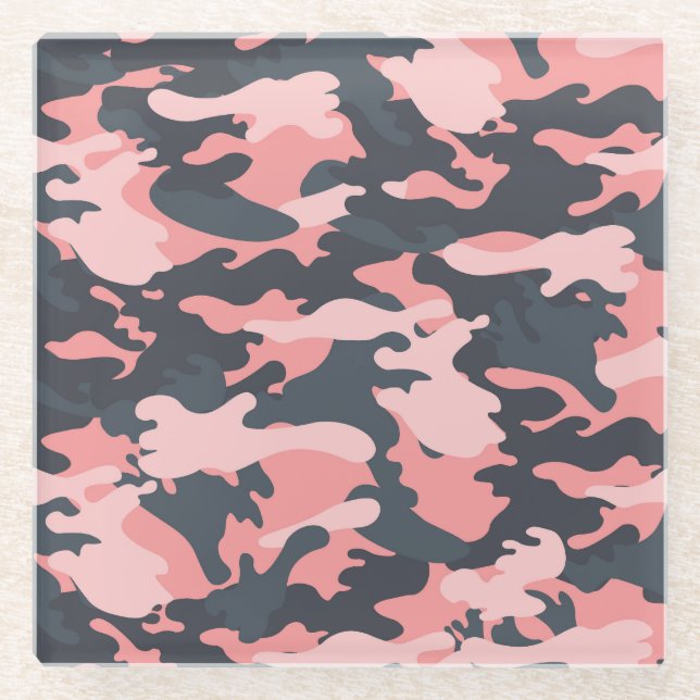 Pink Camouflage: Classic Vintage Pattern Glass Coaster (Front)