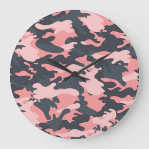 Pink Camouflage: Classic Vintage Pattern Large Clock