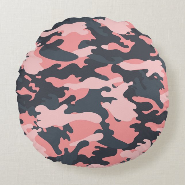 Pink Camouflage: Classic Vintage Pattern Round Cushion (Front)