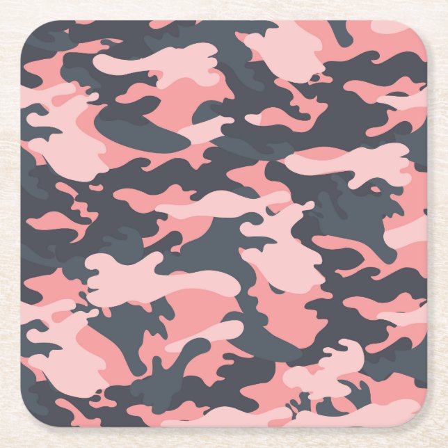 Pink Camouflage: Classic Vintage Pattern Square Paper Coaster (Front)