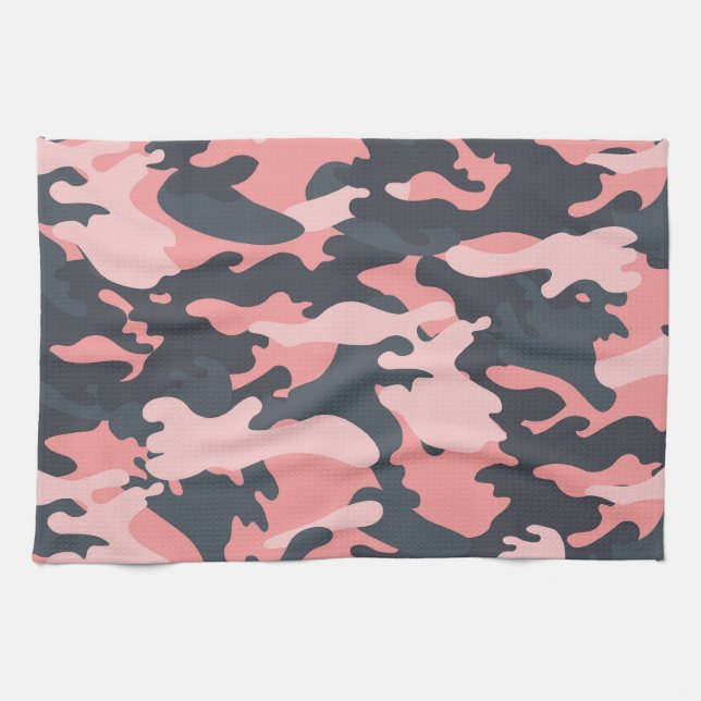 Pink Camouflage: Classic Vintage Pattern Tea Towel (Horizontal)