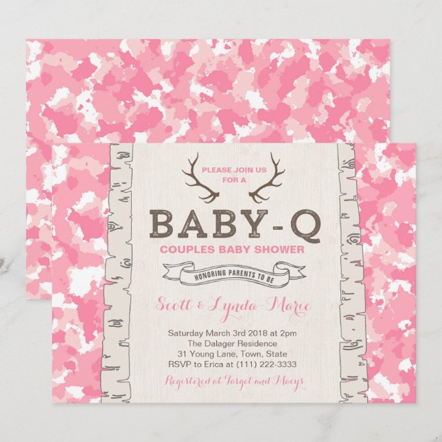 Pink Camouflage Co-ed Baby Shower for Girl Invitation (Front/Back)