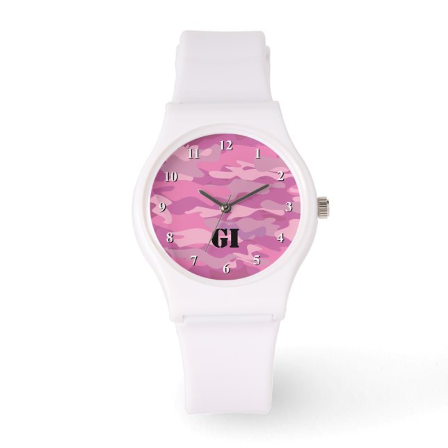 Pink Camouflage colour wrist watch for teen girls (Front)