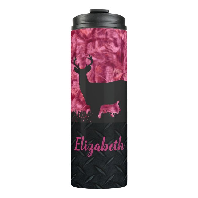 Pink Camouflage Deer Hunting Name Women's Tumbler (Front)
