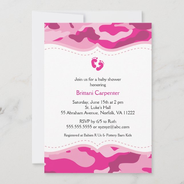 Pink Camouflage Girl Baby Shower Invitation (Front)