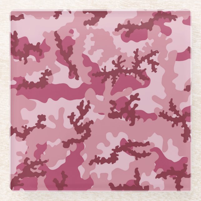 Pink camouflage glass coaster (Front)