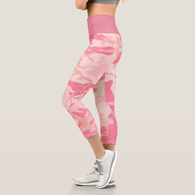 Pink Camouflage High Waisted Capri Leggings (Left)