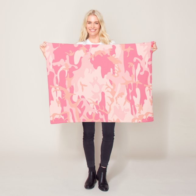 Pink Camouflage, Military, Army Fleece Blanket (In Situ)