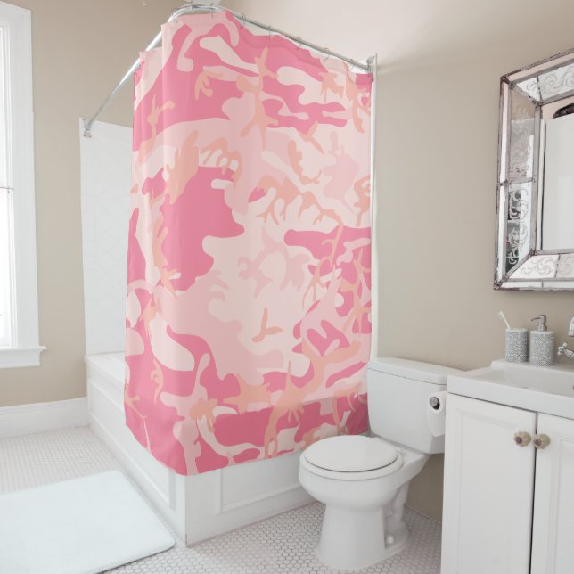 Pink Camouflage, Military, Army Shower Curtain (In Situ)