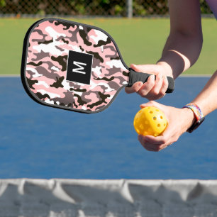 Pink Camouflage Pattern Monogram Pickleball Paddle