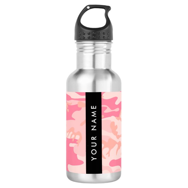 Pink Camouflage Pattern, Your name, Personalise 532 Ml Water Bottle (Front)