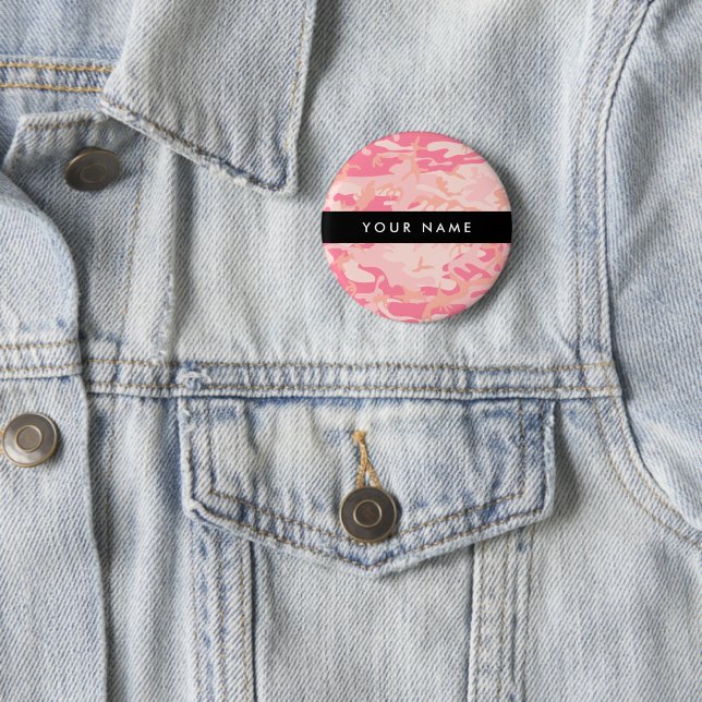 Pink Camouflage Pattern, Your name, Personalise 6 Cm Round Badge (In Situ)