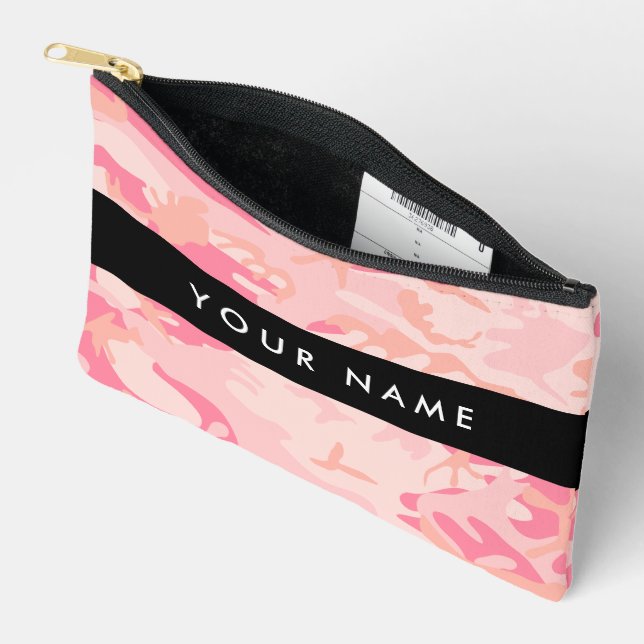 Pink Camouflage Pattern, Your name, Personalise Accessory Pouch (Open)