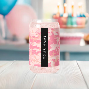Pink Camouflage Pattern, Your name, Personalise Can Glass