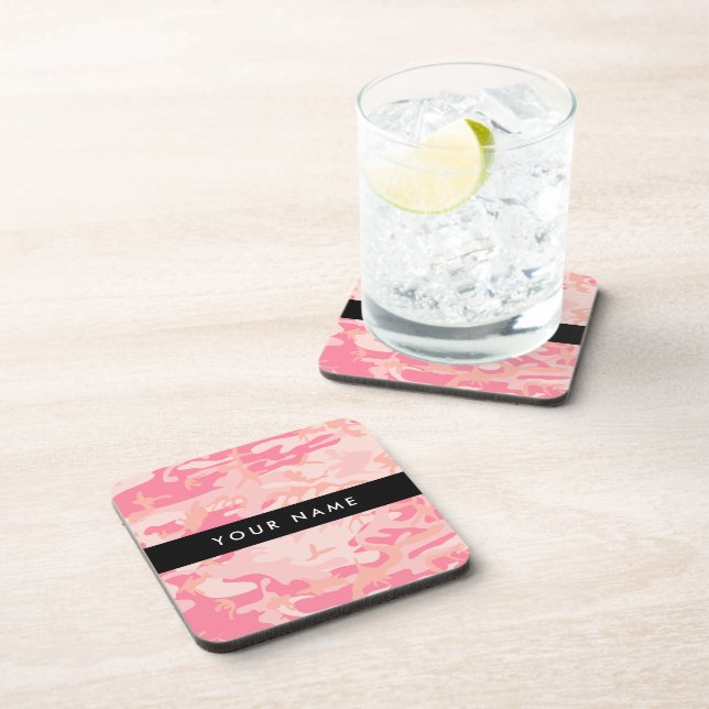 Pink Camouflage Pattern, Your name, Personalise Coaster (Right Side)