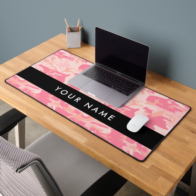 Pink Camouflage Pattern, Your name, Personalise Desk Mat (Office 2)