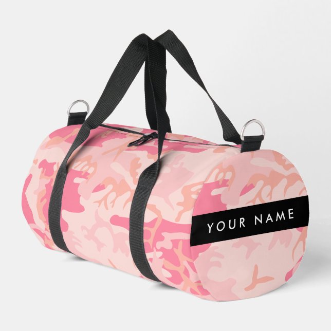 Pink Camouflage Pattern, Your name, Personalise Duffle Bag (Left Corner)