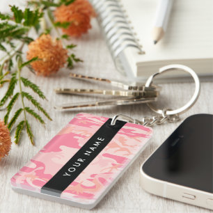 Pink Camouflage Pattern, Your name, Personalise Key Ring