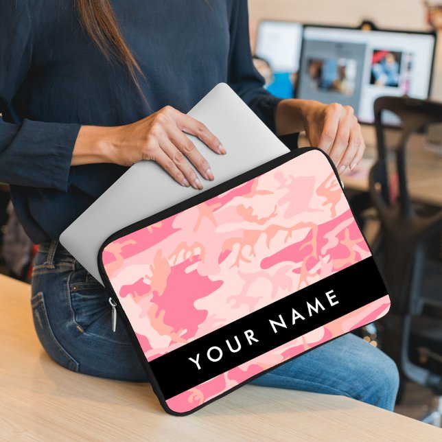 Pink Camouflage Pattern, Your name, Personalise Laptop Sleeve (Creator Uploaded)