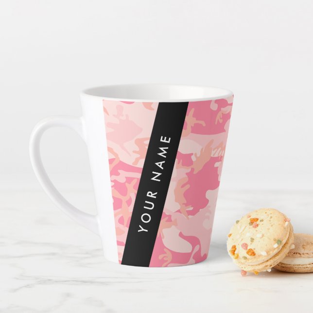 Pink Camouflage Pattern, Your name, Personalise Latte Mug (In Situ)