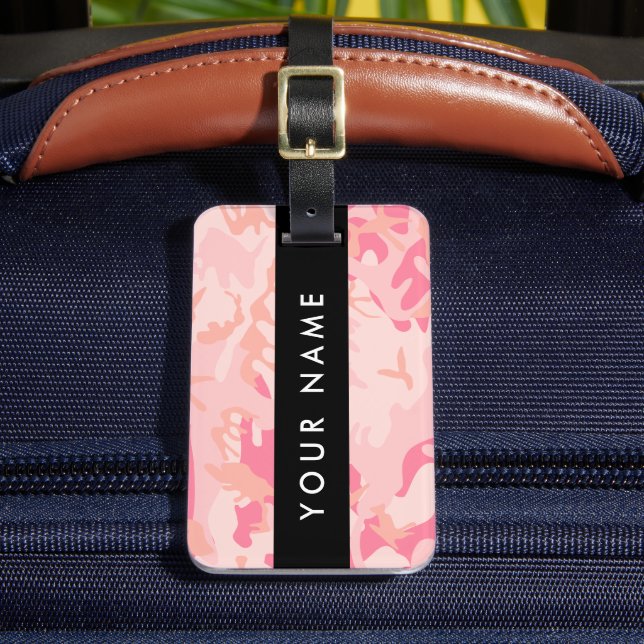 Pink Camouflage Pattern, Your name, Personalise Luggage Tag (Front Insitu 2)