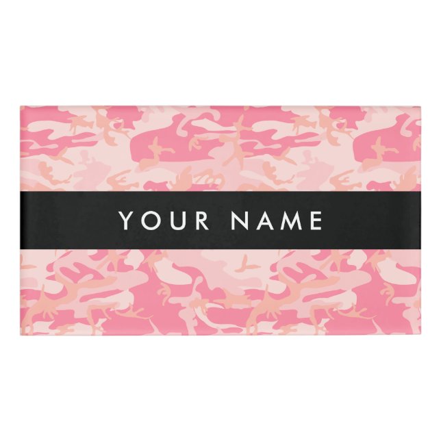 Pink Camouflage Pattern, Your name, Personalise Name Tag (Front)