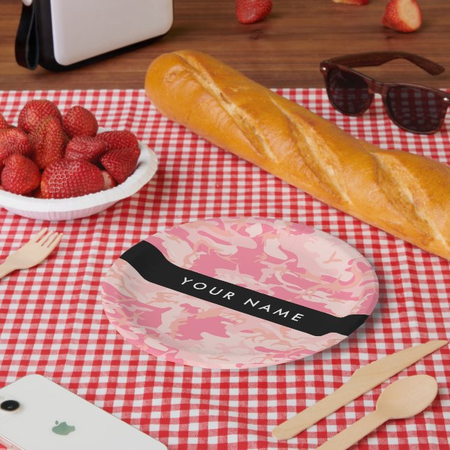 Pink Camouflage Pattern, Your name, Personalise Paper Plate (Picnic)