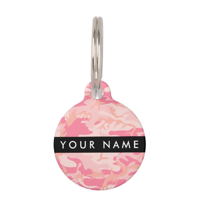 Pink Camouflage Pattern, Your name, Personalise Pet Tag (Front)
