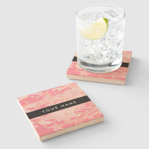 Pink Camouflage Pattern, Your name, Personalise Stone Coaster