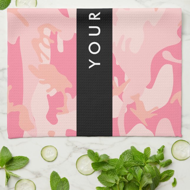 Pink Camouflage Pattern, Your name, Personalise Tea Towel (Folded)