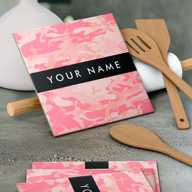 Pink Camouflage Pattern, Your name, Personalise Tile (Creator Uploaded)
