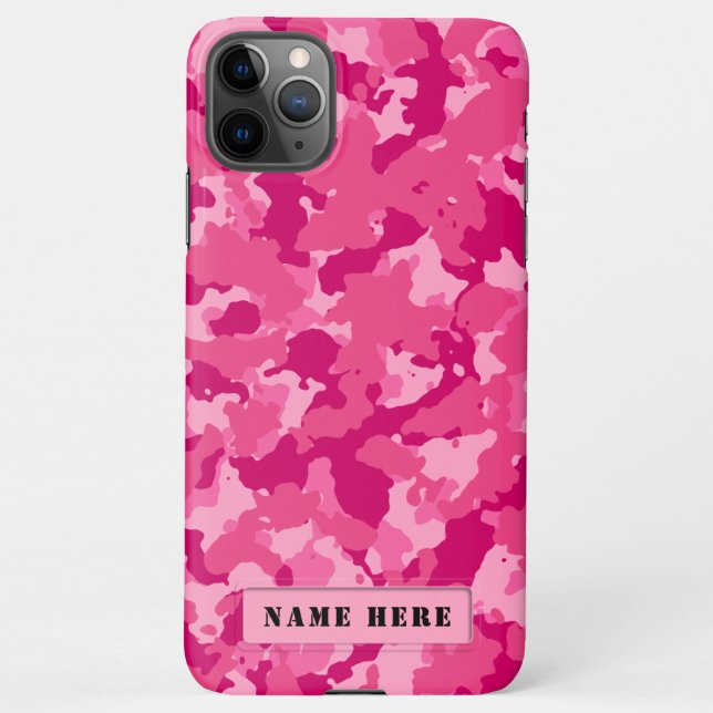 Pink Camouflage Personal Name Tag iPhone Case (Back)