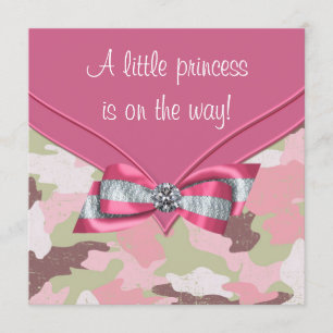 Pink Camouflage Princess Baby Shower Invitation