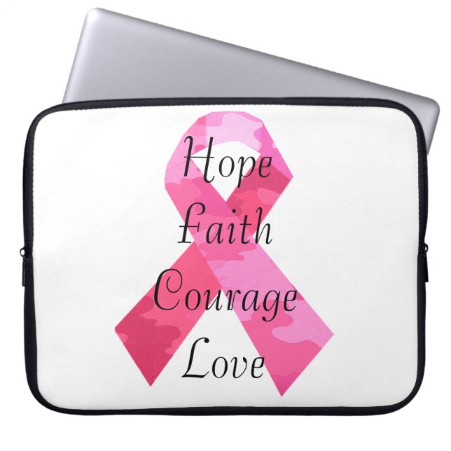 Pink Camouflage Ribbon Faith Laptop Sleeve (Front)