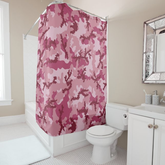 Pink camouflage shower curtain (In Situ)